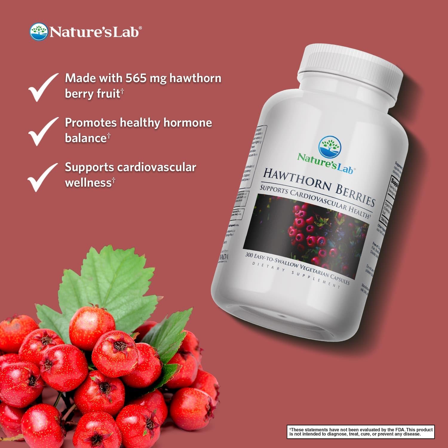 300 Capsules of Nature's Lab Hawthorn Berries: Heart Health Support and Antioxidant Boost