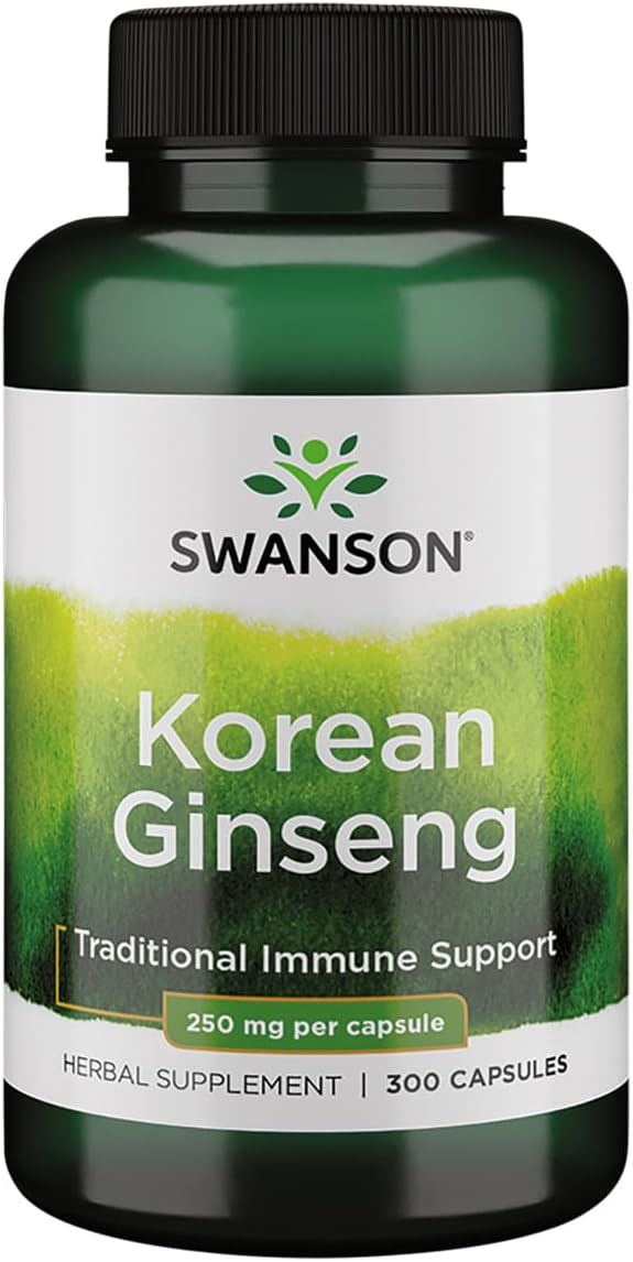 300 Capsules of Swanson Korean Ginseng 250mg - Natural Energy and Immune Support Supplement