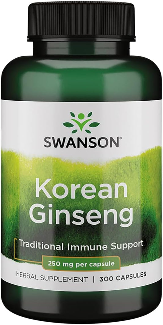 300 Capsules of Swanson Korean Ginseng 250mg - Natural Energy and Immune Support Supplement