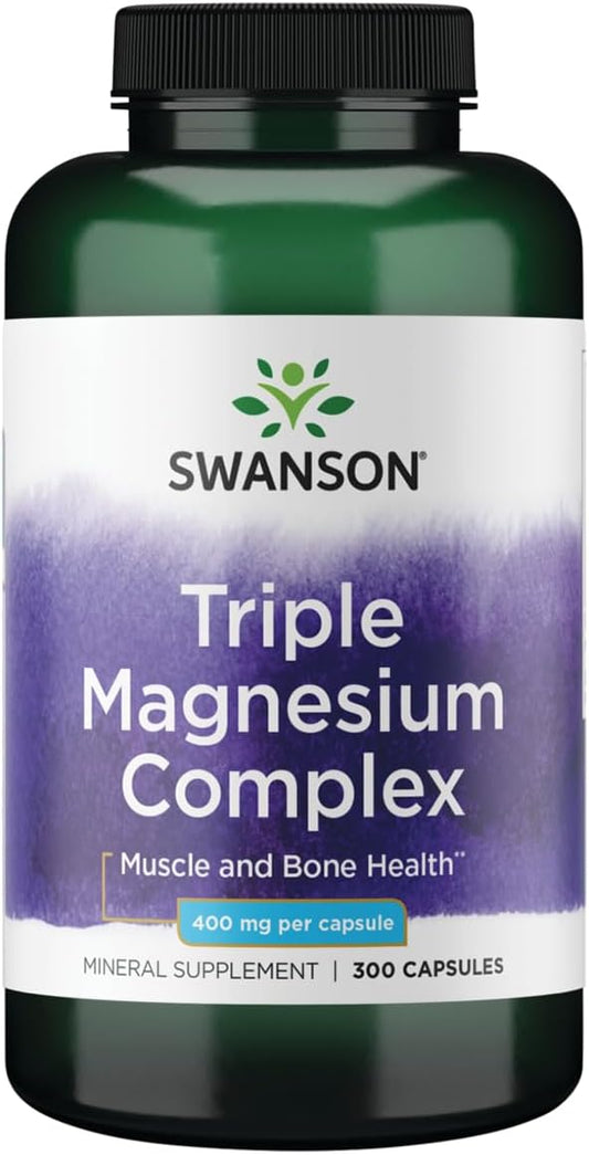 300 Capsules Swanson Triple Magnesium Complex - 400mg for Bone Health & Absorption - Citrate, Oxide & Aspartate for Optimal Results