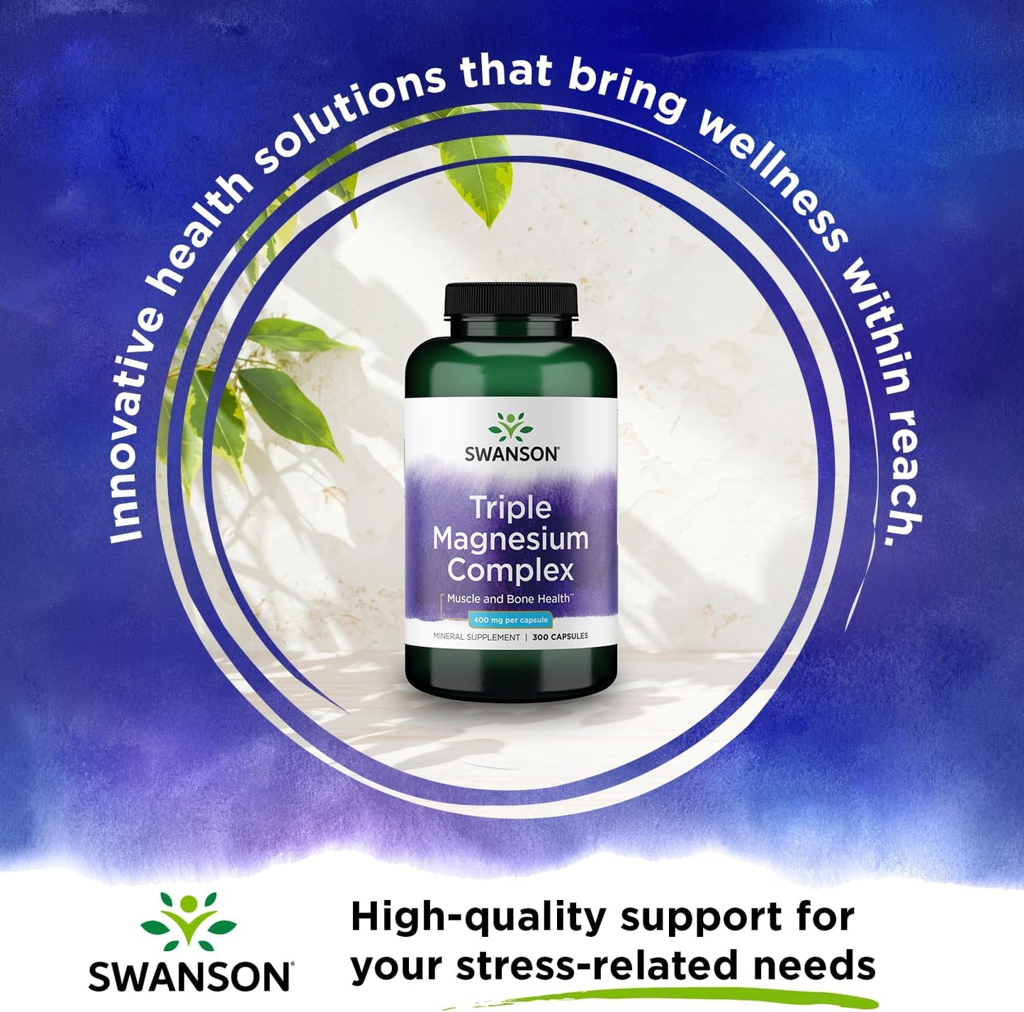 300 Capsules Swanson Triple Magnesium Complex - 400mg for Bone Health & Absorption - Citrate, Oxide & Aspartate for Optimal Results