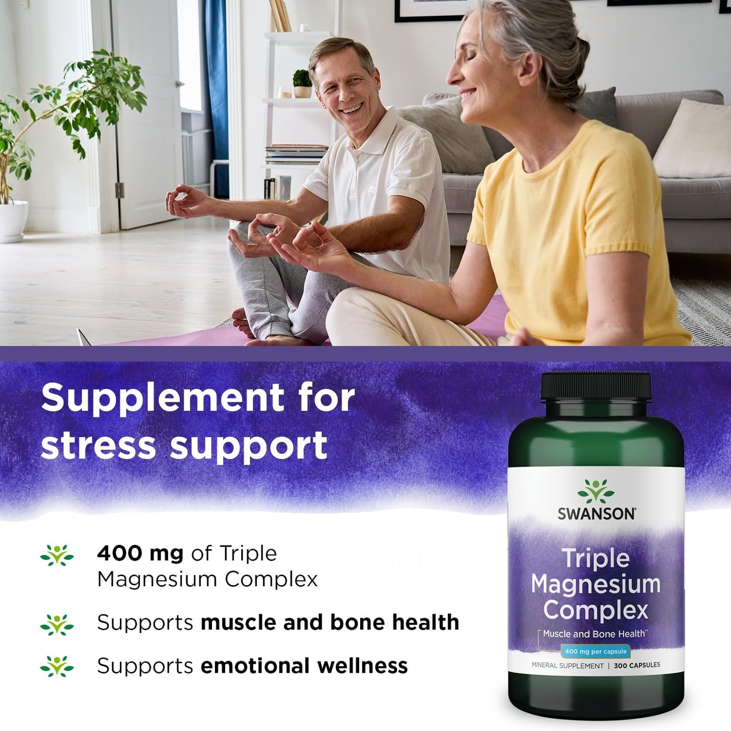 300 Capsules Swanson Triple Magnesium Complex - 400mg for Bone Health & Absorption - Citrate, Oxide & Aspartate for Optimal Results