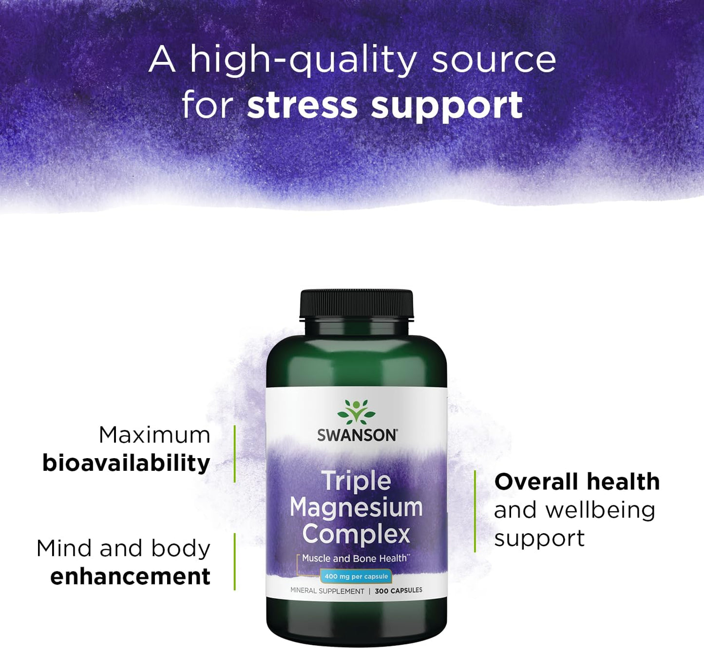 300 Capsules Swanson Triple Magnesium Complex - 400mg for Bone Health & Absorption - Citrate, Oxide & Aspartate for Optimal Results