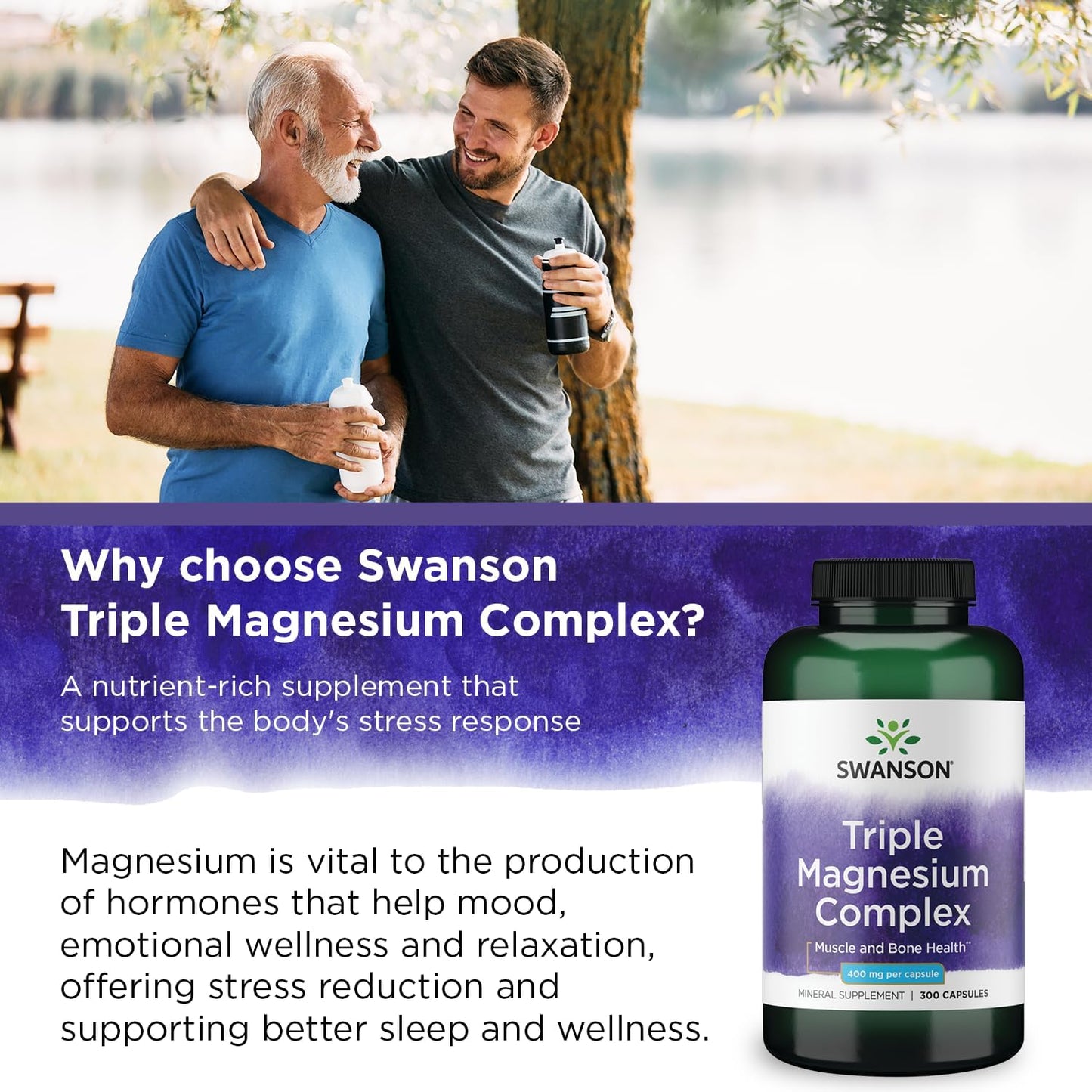 300 Capsules Swanson Triple Magnesium Complex - 400mg for Bone Health & Absorption - Citrate, Oxide & Aspartate for Optimal Results