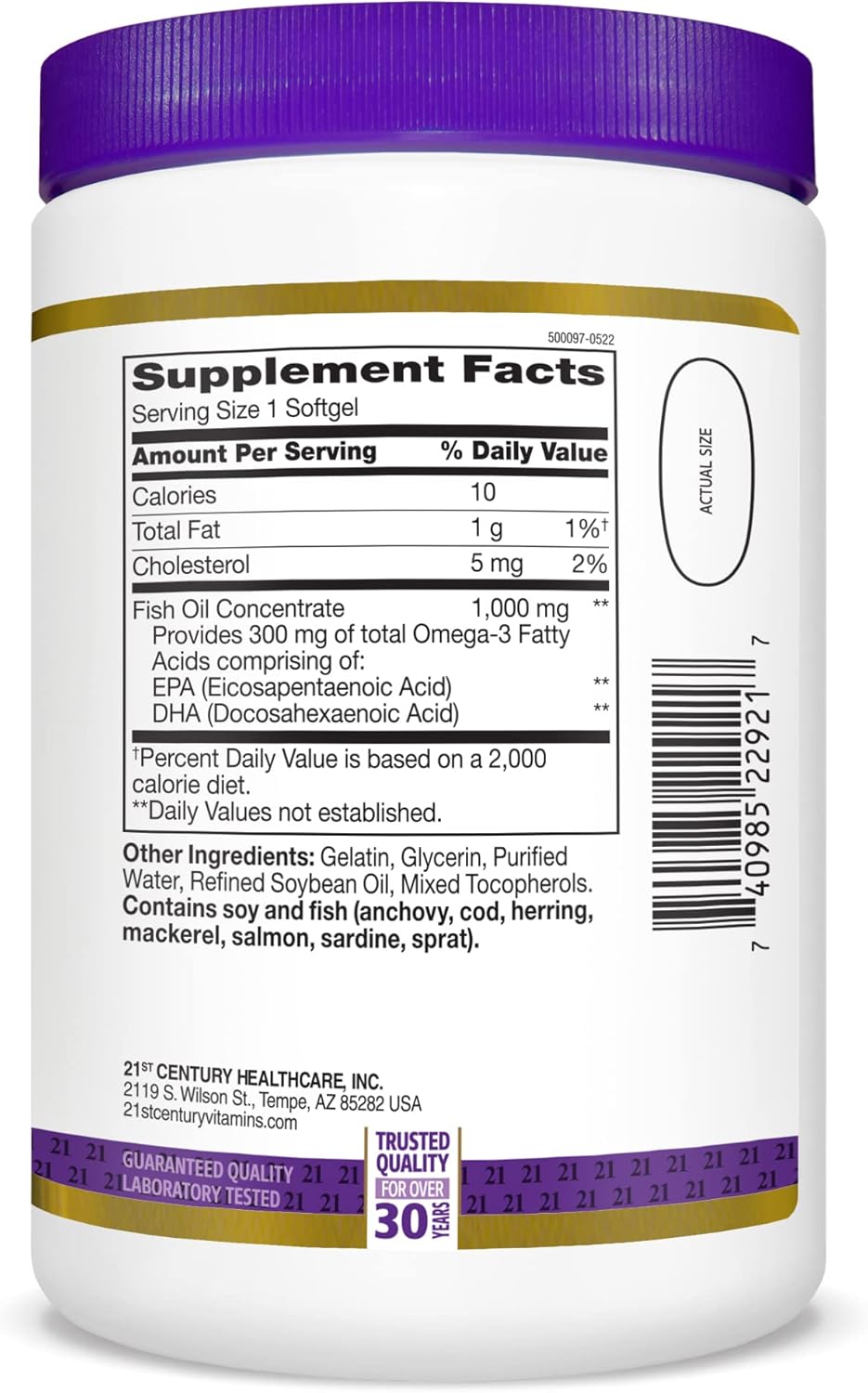300 Count 21st Century Fish Oil Softgels with 1000 mg Omega-3 Fatty Acids