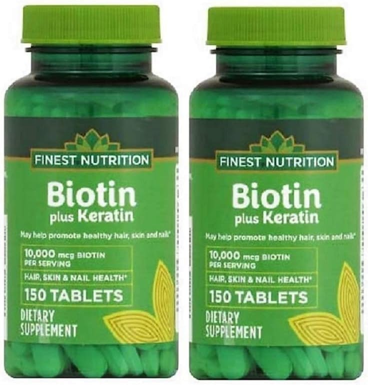 300 Count Finest Nutrition Biotin Plus Keratin - 10,000mcg - 2 Pack