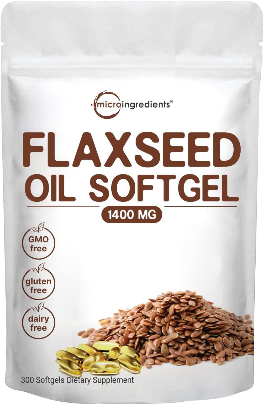 300 Count Flaxseed Oil Softgels with 700mg ALA Omega 3, Cold Pressed, Heart Health Support, Non-GMO, Gluten-Free - 300 Servings