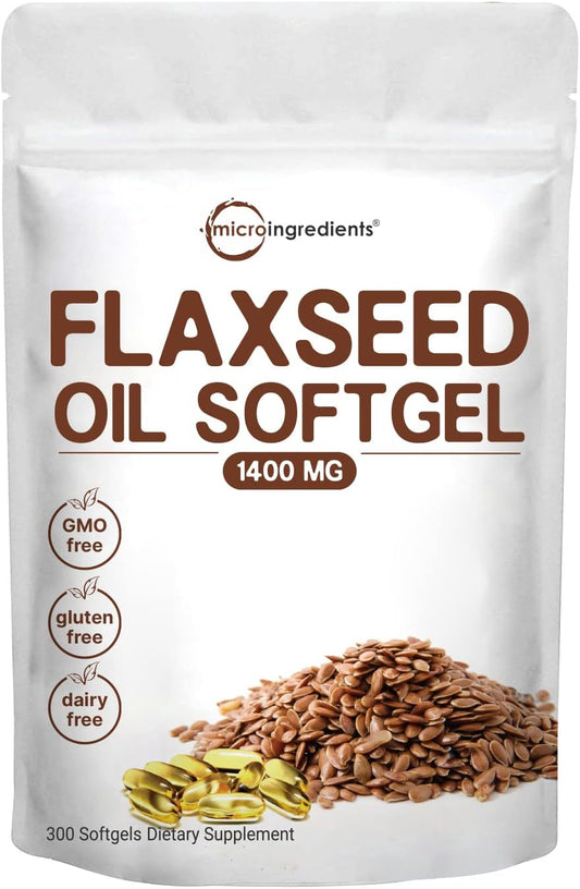 300 Count Flaxseed Oil Softgels with 700mg ALA Omega 3, Cold Pressed, Heart Health Support, Non-GMO, Gluten-Free - 300 Servings