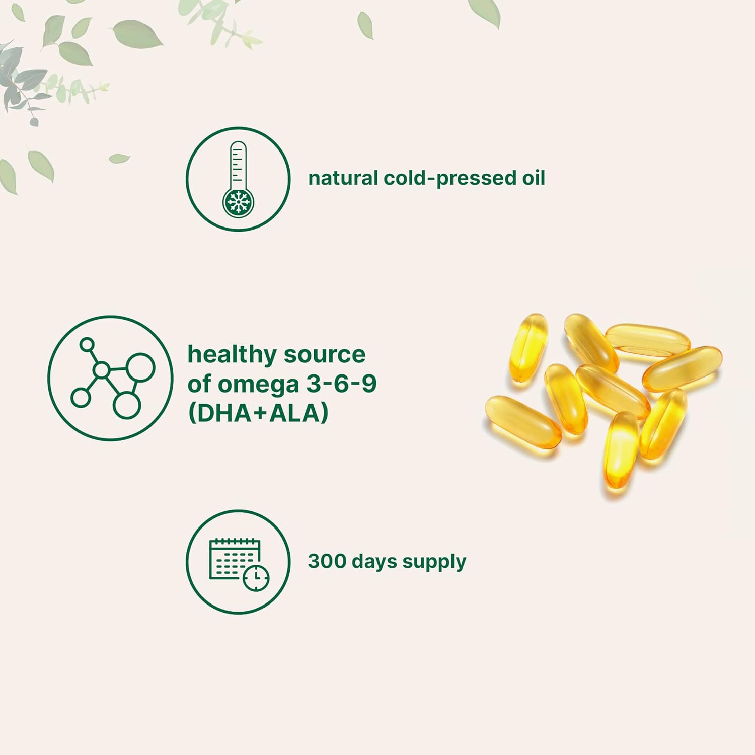 300 Count Flaxseed Oil Softgels with 700mg ALA Omega 3, Cold Pressed, Heart Health Support, Non-GMO, Gluten-Free - 300 Servings