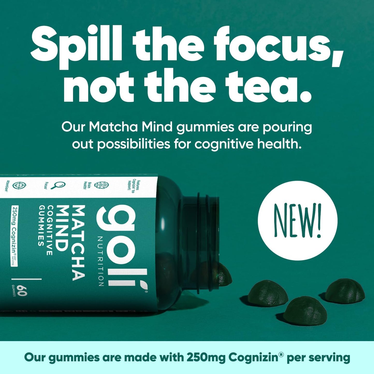 300-Count Goli Matcha Mind Gummies with Cognizin for Focus - Vegan & Non-GMO