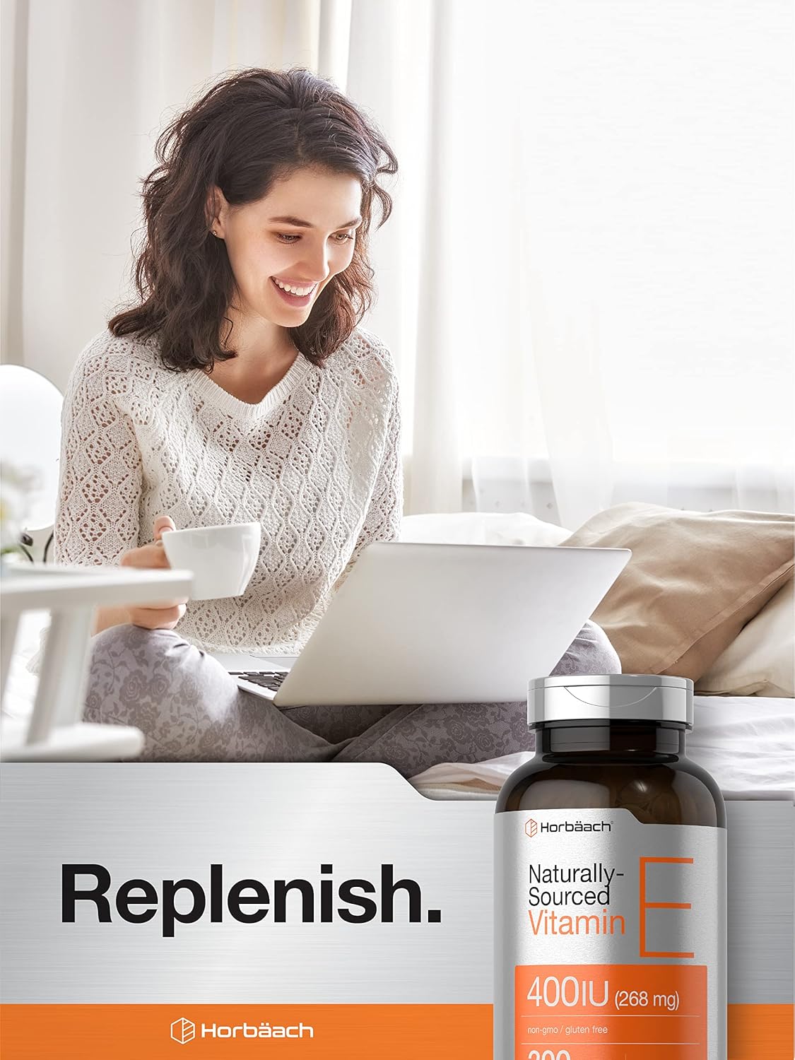 300 Count Horbäach Vitamin E Softgel Capsules - 400 iu, 268mg - Non-GMO, Gluten Free, D-Alpha Tocopherol Formula