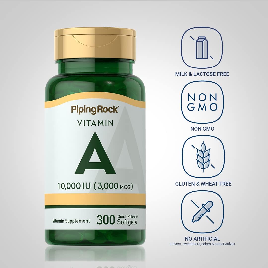300 Count Piping Rock Vitamin A 10000 IU Softgels - Non-GMO & Gluten Free Supplement