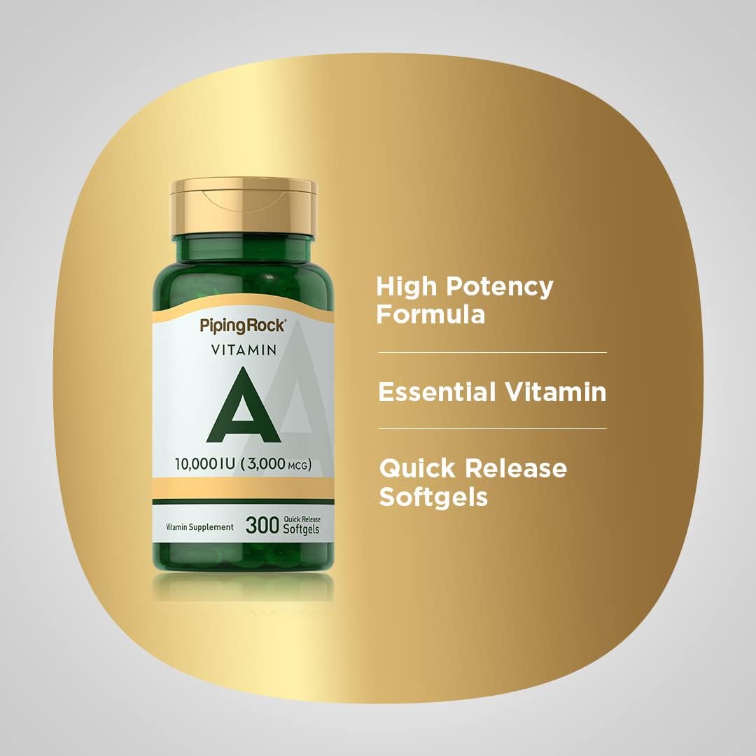300 Count Piping Rock Vitamin A 10000 IU Softgels - Non-GMO & Gluten Free Supplement