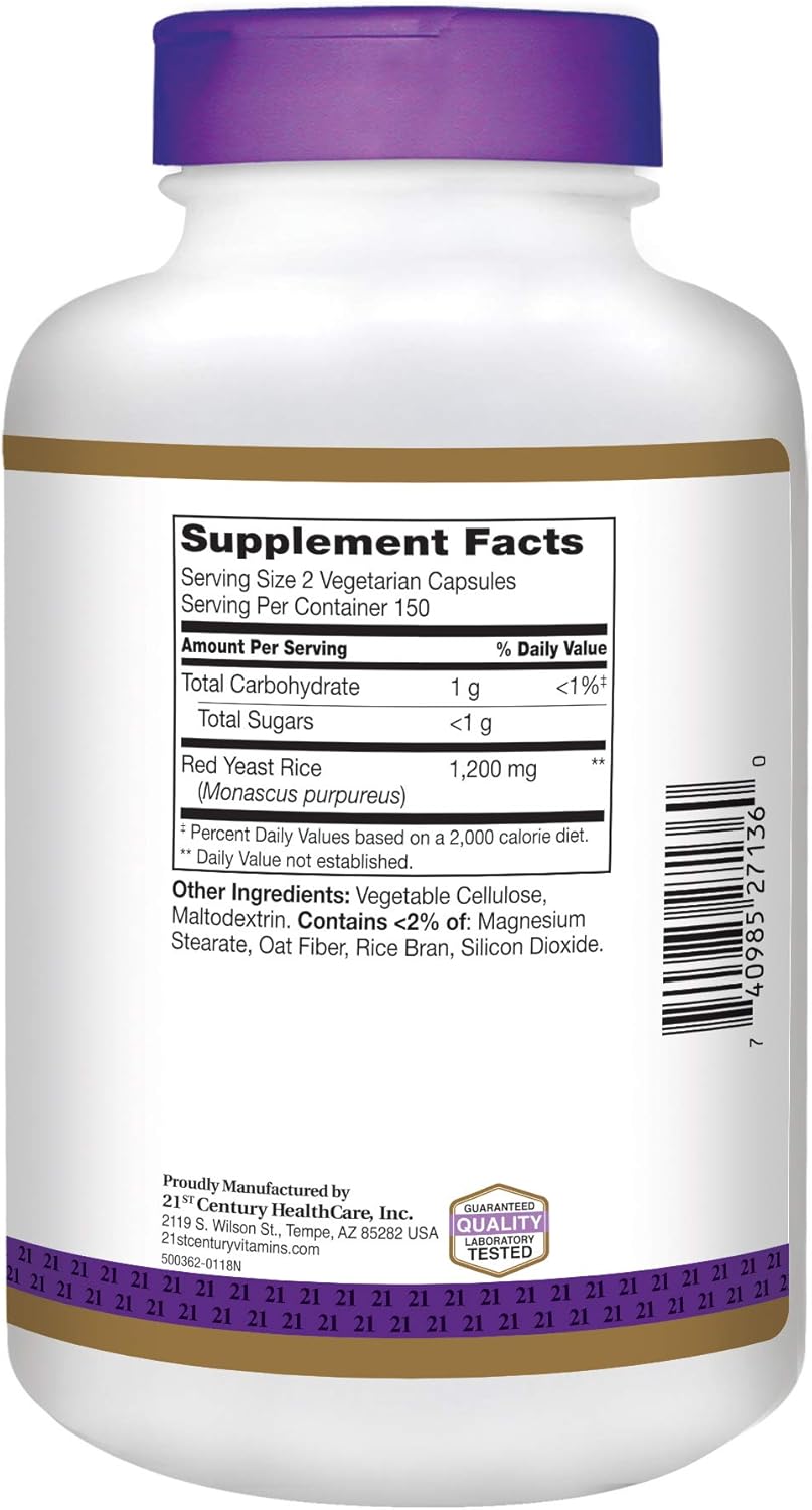 300 Count Red Yeast Rice Extract Veg Capsules for Modern Health Support