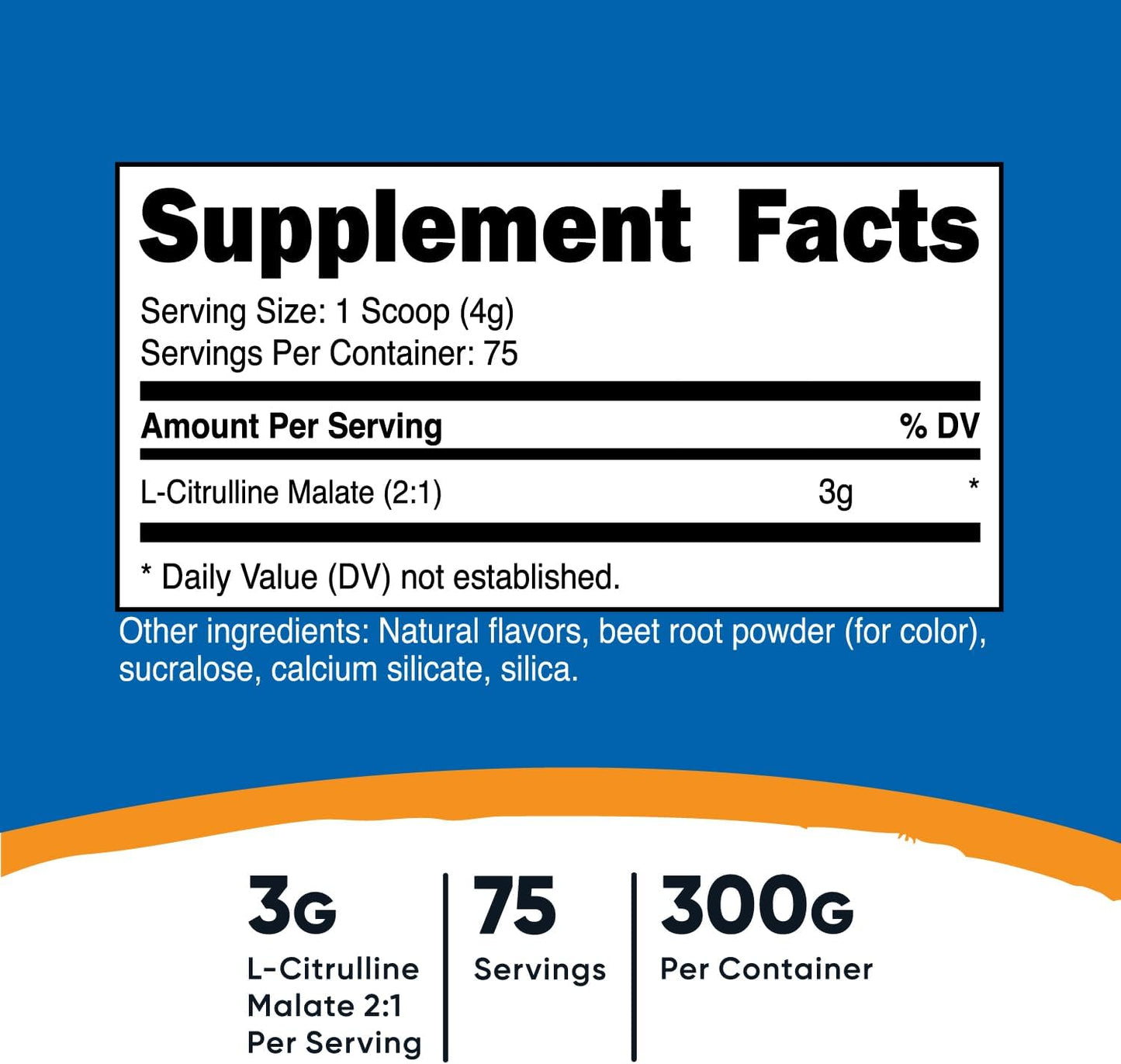 300 Grams Nutricost L-Citrulline Malate 2:1 Powder with Strawberry Kiwi Flavor