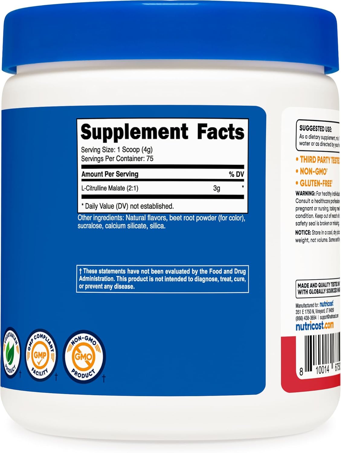300 Grams Nutricost L-Citrulline Malate 2:1 Powder with Strawberry Kiwi Flavor