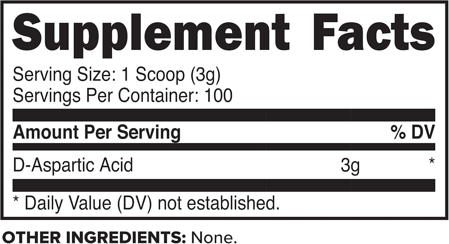 300 Grams Primaforce D-Aspartic Acid Powder - 100 Servings, Unflavored, Vegetarian, Non-GMO Supplement
