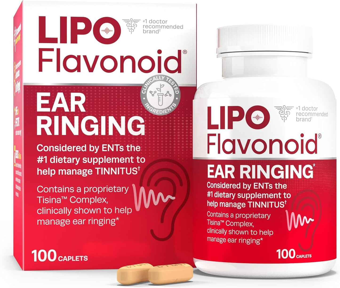 300 LIPO-FLAVONOID Plus Caplets - Pack of 3, 100 ea for Ear Health and Tinnitus Relief