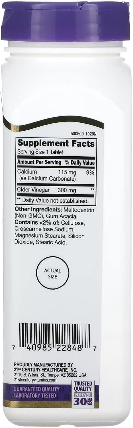 300 mg Apple Cider Vinegar Tablets for 21st Century Wellness - 250 Count