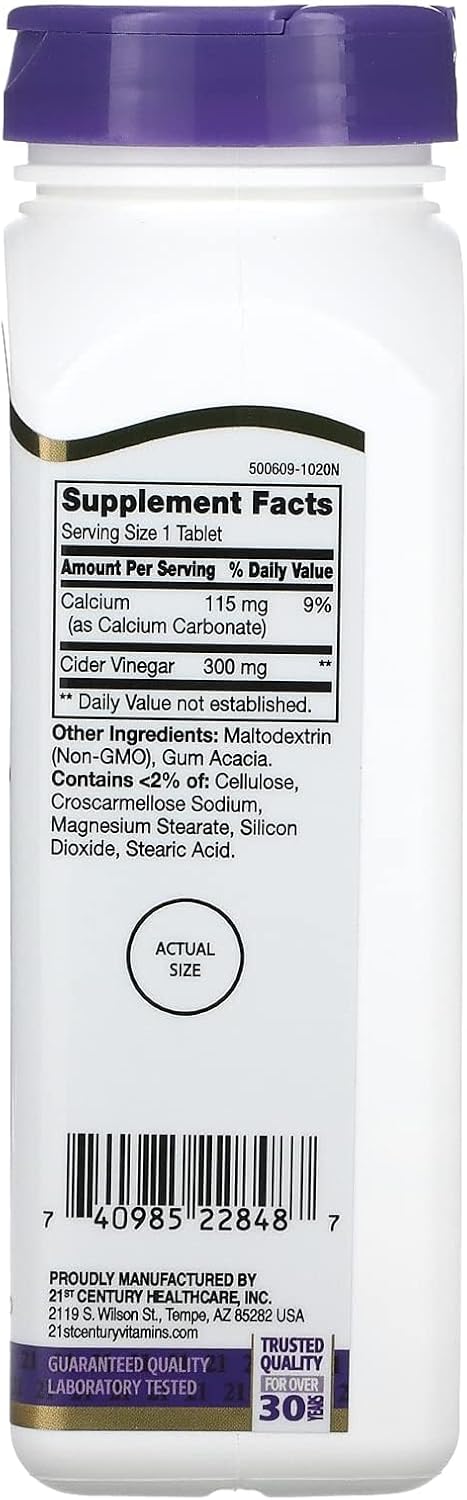 300 mg Apple Cider Vinegar Tablets for 21st Century Wellness - 250 Count