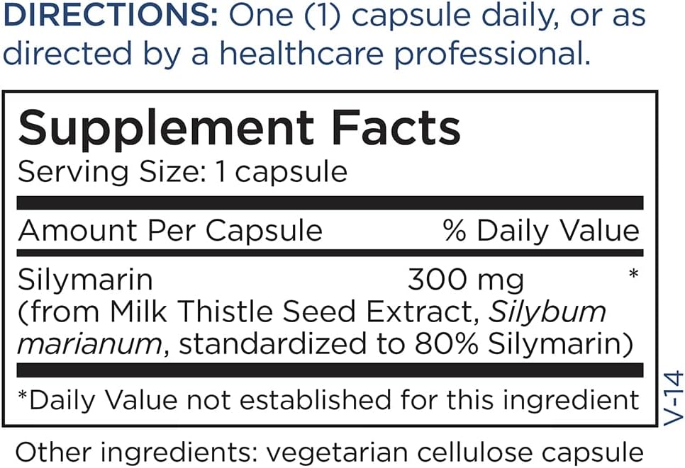 300 mg Standardized Silymarin Milk Thistle Supplement for Liver Cleanse and Detox - Metabolic Maintenance - 60 Capsules