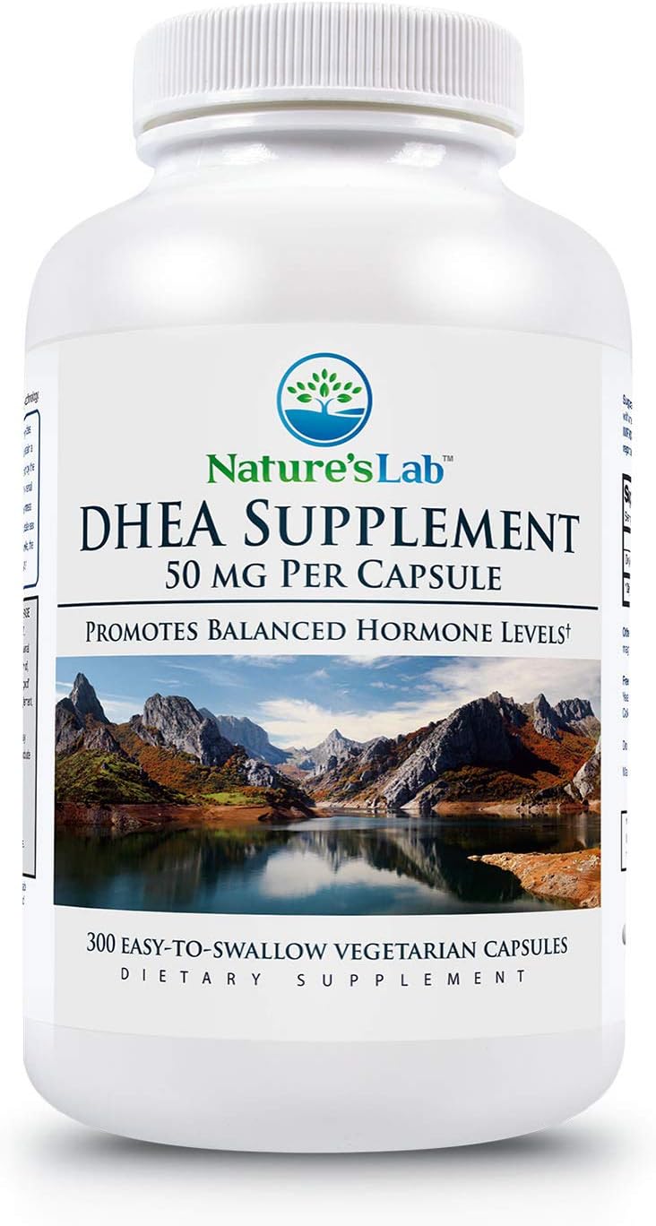 300 Nature's Lab DHEA 50mg Capsules for Balanced Hormone Levels, Energy, Mental Clarity - 10 Month Supply