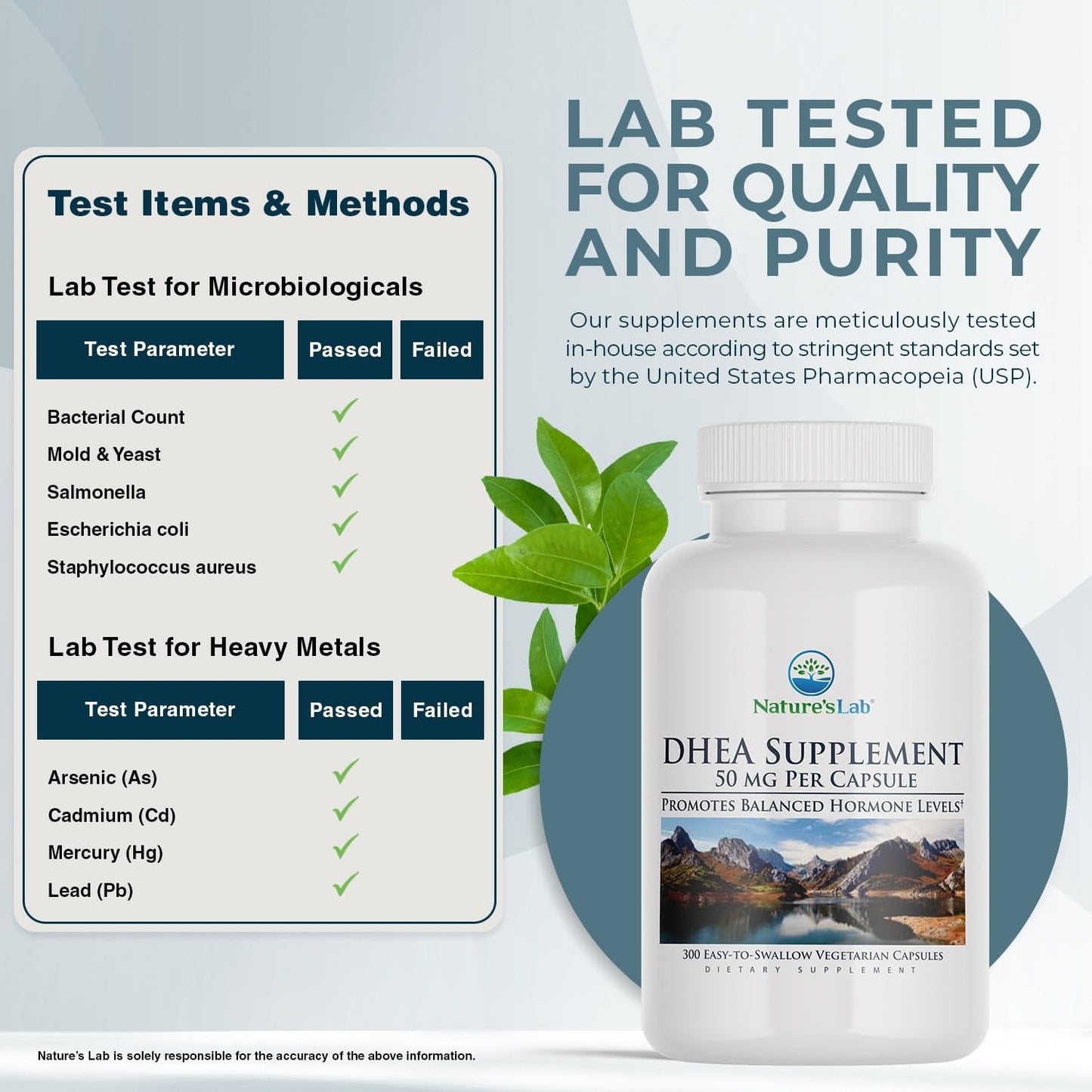 300 Nature's Lab DHEA 50mg Capsules for Balanced Hormone Levels, Energy, Mental Clarity - 10 Month Supply