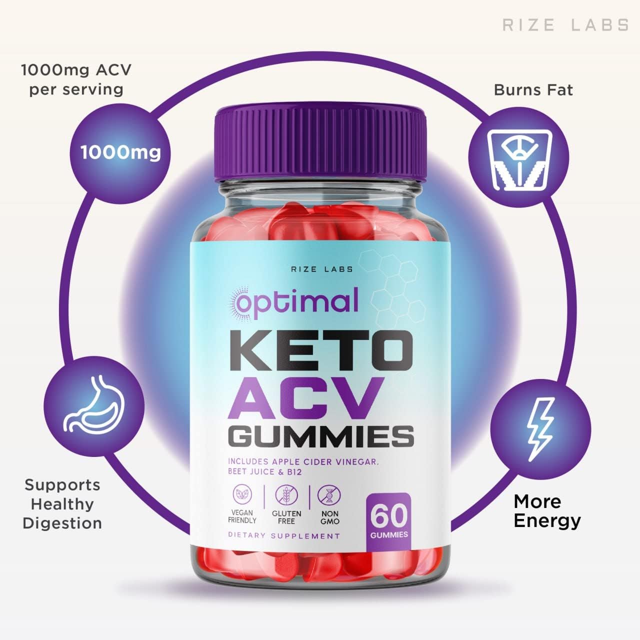 300 Optimal Keto ACV Gummies with Apple Cider Vinegar for Advanced Weight Loss - Gluten Free, Non-GMO, Reduces Belly Fat