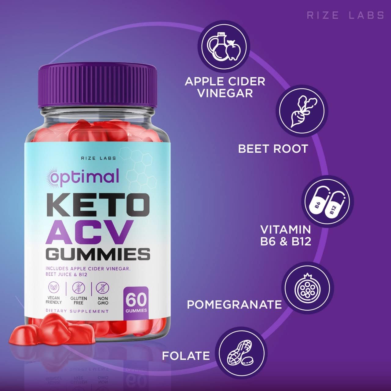 300 Optimal Keto ACV Gummies with Apple Cider Vinegar for Advanced Weight Loss - Gluten Free, Non-GMO, Reduces Belly Fat