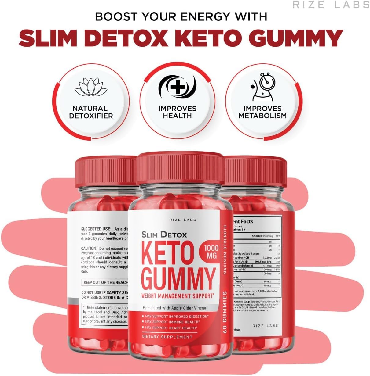 300 Rize Labs Slim Detox Keto ACV Gummies for Advanced Weight Loss with Apple Cider Vinegar - Supports Belly Fat Reduction & Extra Strength