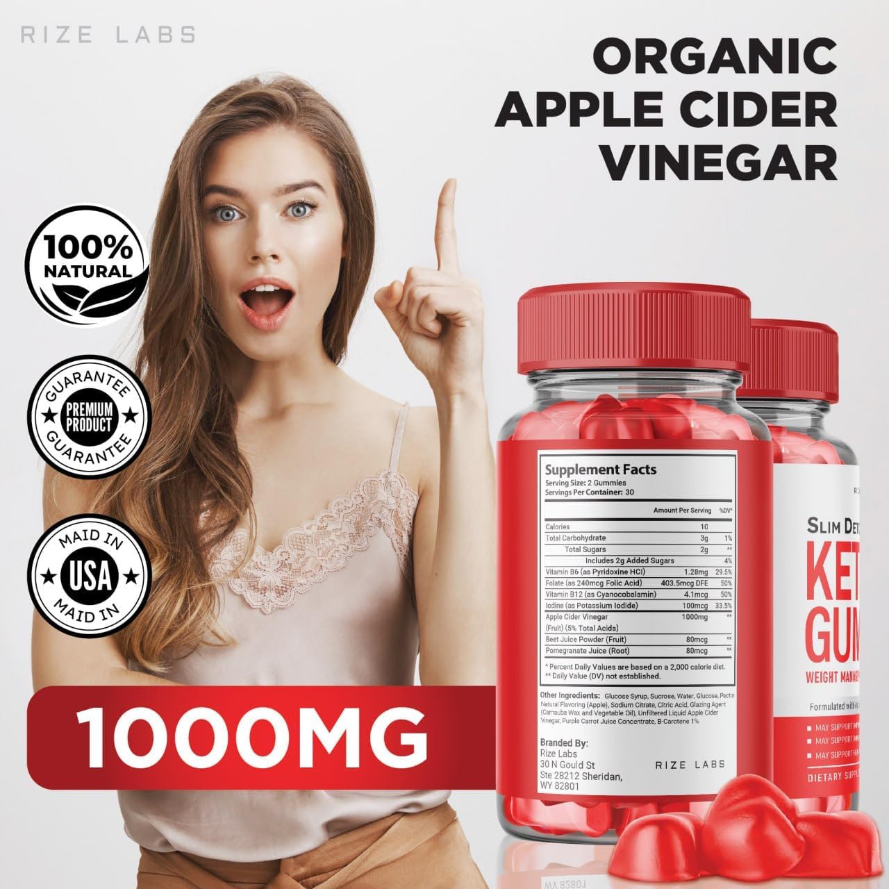 300 Rize Labs Slim Detox Keto ACV Gummies for Advanced Weight Loss with Apple Cider Vinegar - Supports Belly Fat Reduction & Extra Strength