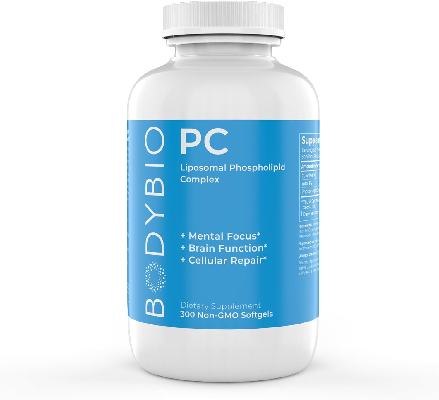 300 Softgel BodyBio PC for Memory, Focus & Clarity - Liposomal Brain Supplement with Optimal Absorption