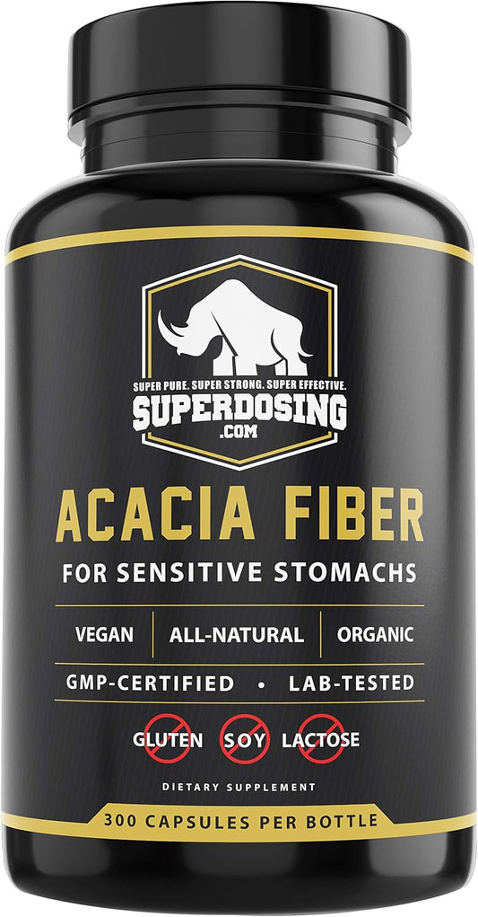 300 SuperDosing Organic Acacia Senegal Fiber Capsules - Fast-Acting Natural Prebiotic Supplement for Vegans