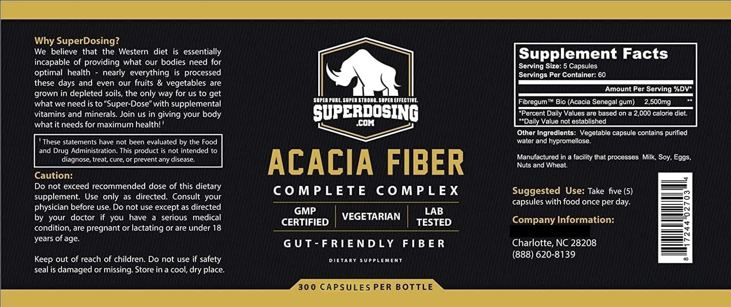 300 SuperDosing Organic Acacia Senegal Fiber Capsules - Fast-Acting Natural Prebiotic Supplement for Vegans