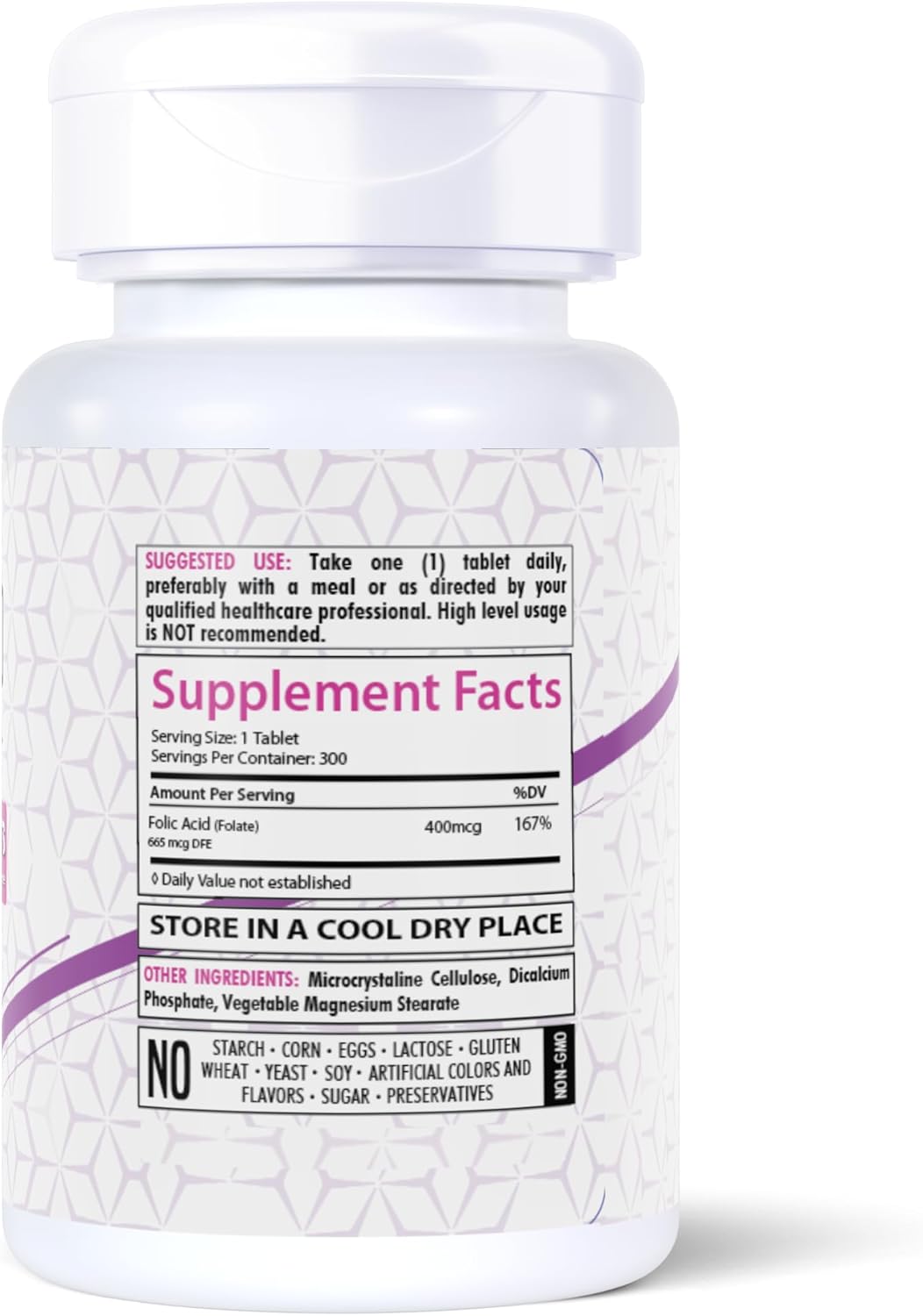 300 Tablets of Healthfare Folic Acid 400mcg Supplement with Folate Vitamin B9 - Gluten-Free & Non-GMO