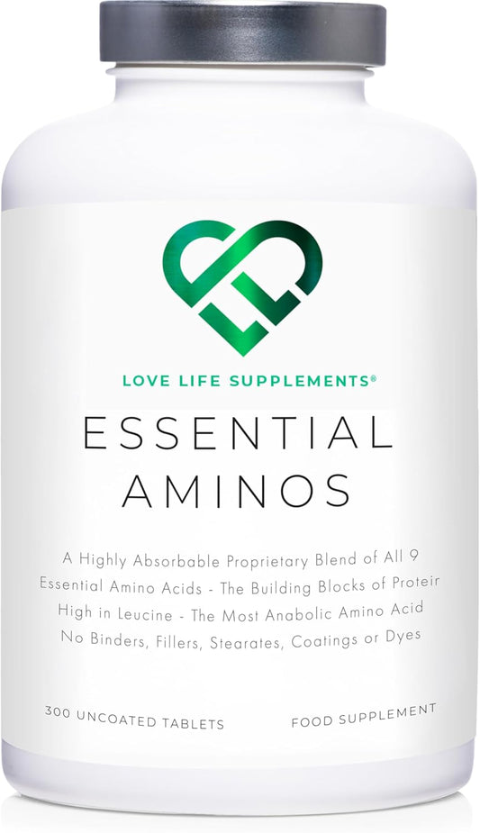 300 Tablets of Love Life Supplements Essential Amino Acids for Muscle Repair and Growth | Vegan-Friendly Formula with 9 EAA Amino Acids incl. BCAA's | High Leucine | 60 Servings