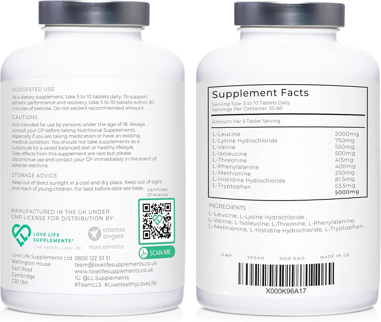 300 Tablets of Love Life Supplements Essential Amino Acids for Muscle Repair and Growth | Vegan-Friendly Formula with 9 EAA Amino Acids incl. BCAA's | High Leucine | 60 Servings