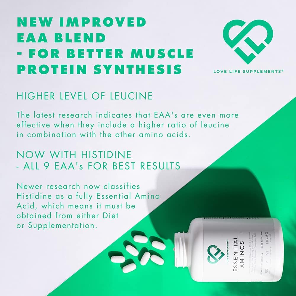 300 Tablets of Love Life Supplements Essential Amino Acids for Muscle Repair and Growth | Vegan-Friendly Formula with 9 EAA Amino Acids incl. BCAA's | High Leucine | 60 Servings