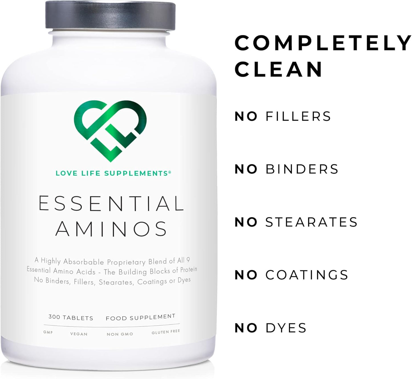 300 Tablets of Love Life Supplements Essential Amino Acids for Muscle Repair and Growth | Vegan-Friendly Formula with 9 EAA Amino Acids incl. BCAA's | High Leucine | 60 Servings