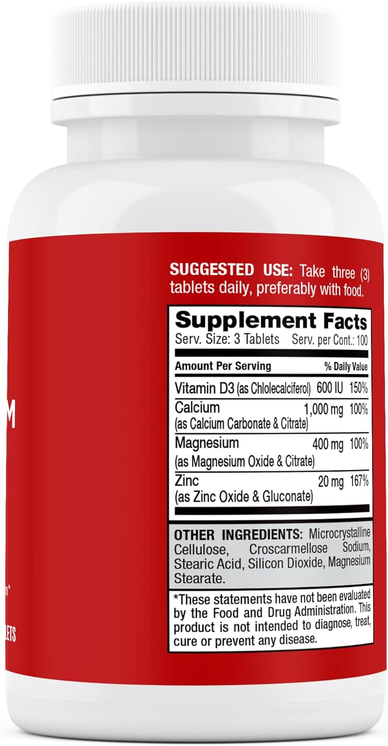 300 Tablets Safrel Calcium Magnesium Zinc with Vitamin D3 - High Potency Formula with 1000mg Calcium, 400mg Magnesium, 20mg Zinc, and 600 IU Vitamin D3