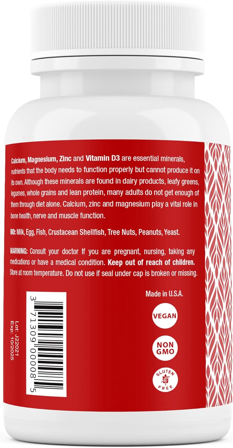 300 Tablets Safrel Calcium Magnesium Zinc with Vitamin D3 - High Potency Formula with 1000mg Calcium, 400mg Magnesium, 20mg Zinc, and 600 IU Vitamin D3