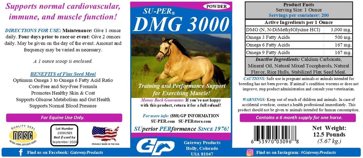 3000 Horse Supplement Powder for Training & Performance - Supports Cardiovascular, Immune & Muscle Function - 12.5lbs, 6 Month Supply