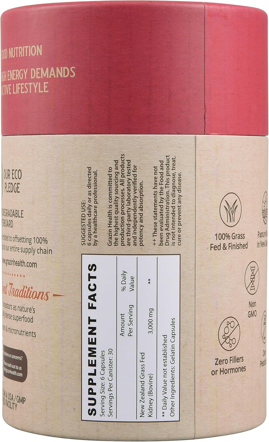 3000 Mg Grass Fed Bovine Kidney Capsules - 30 Servings