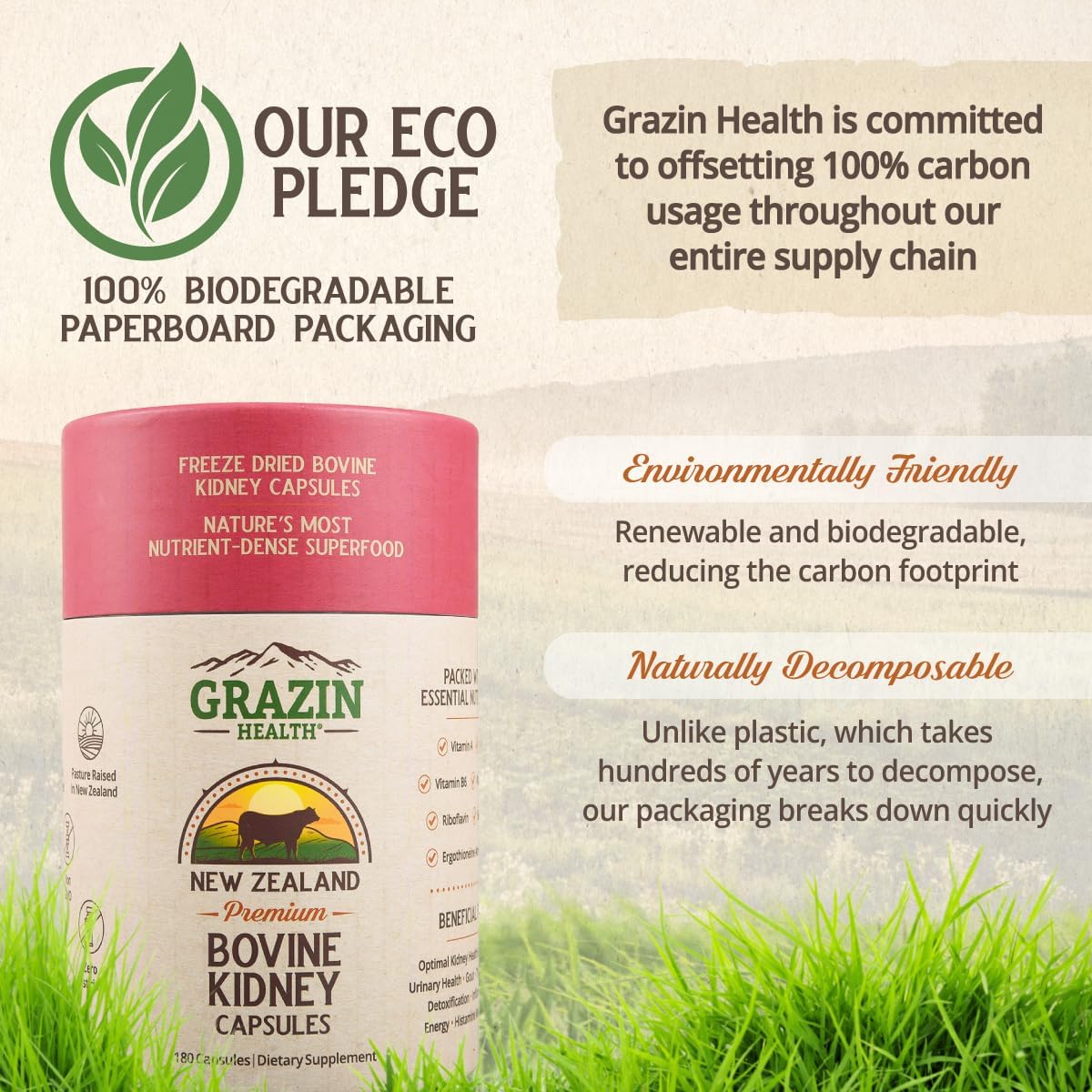 3000 Mg Grass Fed Bovine Kidney Capsules - 30 Servings
