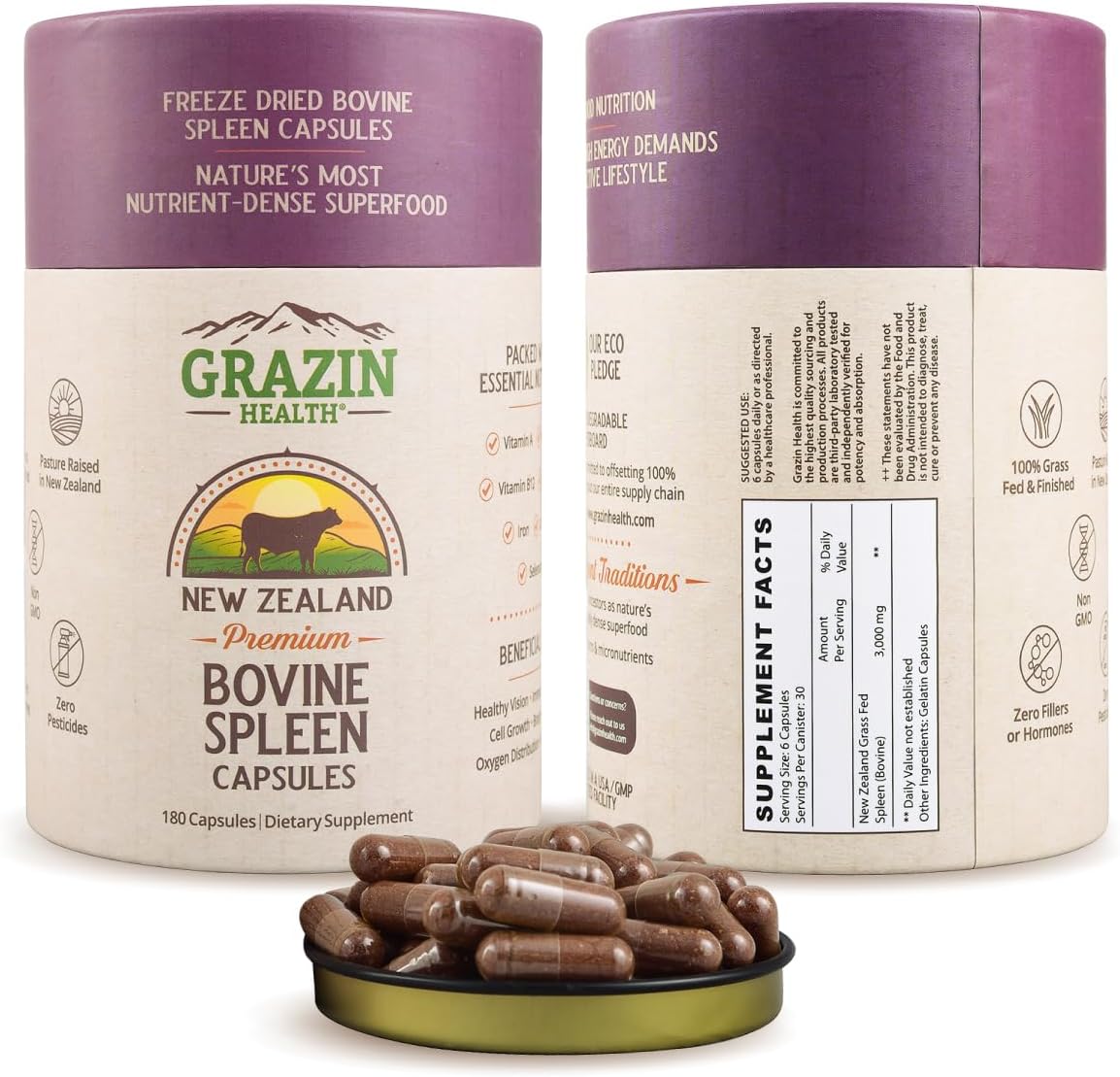 3000 Mg Grass Fed Bovine Spleen Supplement - 30 Servings