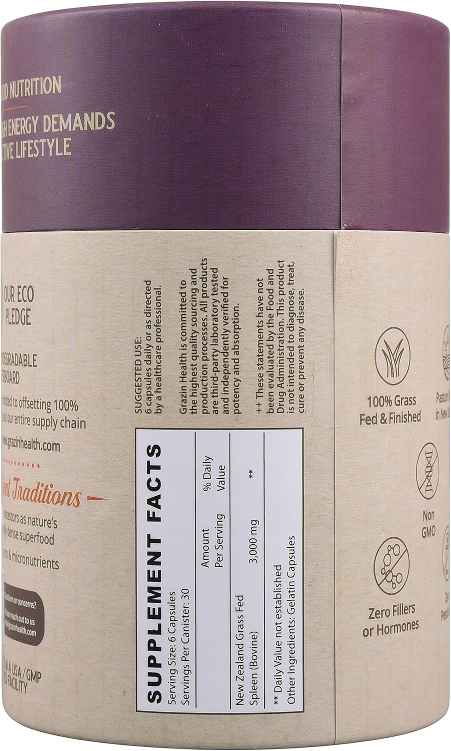 3000 Mg Grass Fed Bovine Spleen Supplement - 30 Servings