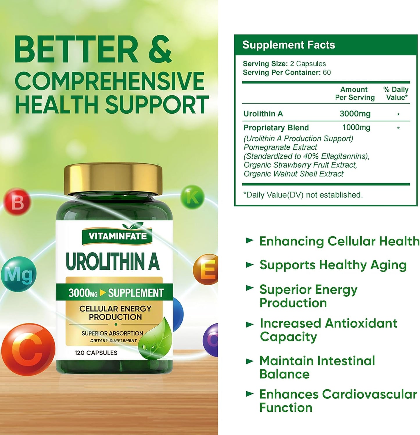 3000 MG Urolithin A Supplement - 120 Capsules for Enhanced Healthy Aging & Cell Repair