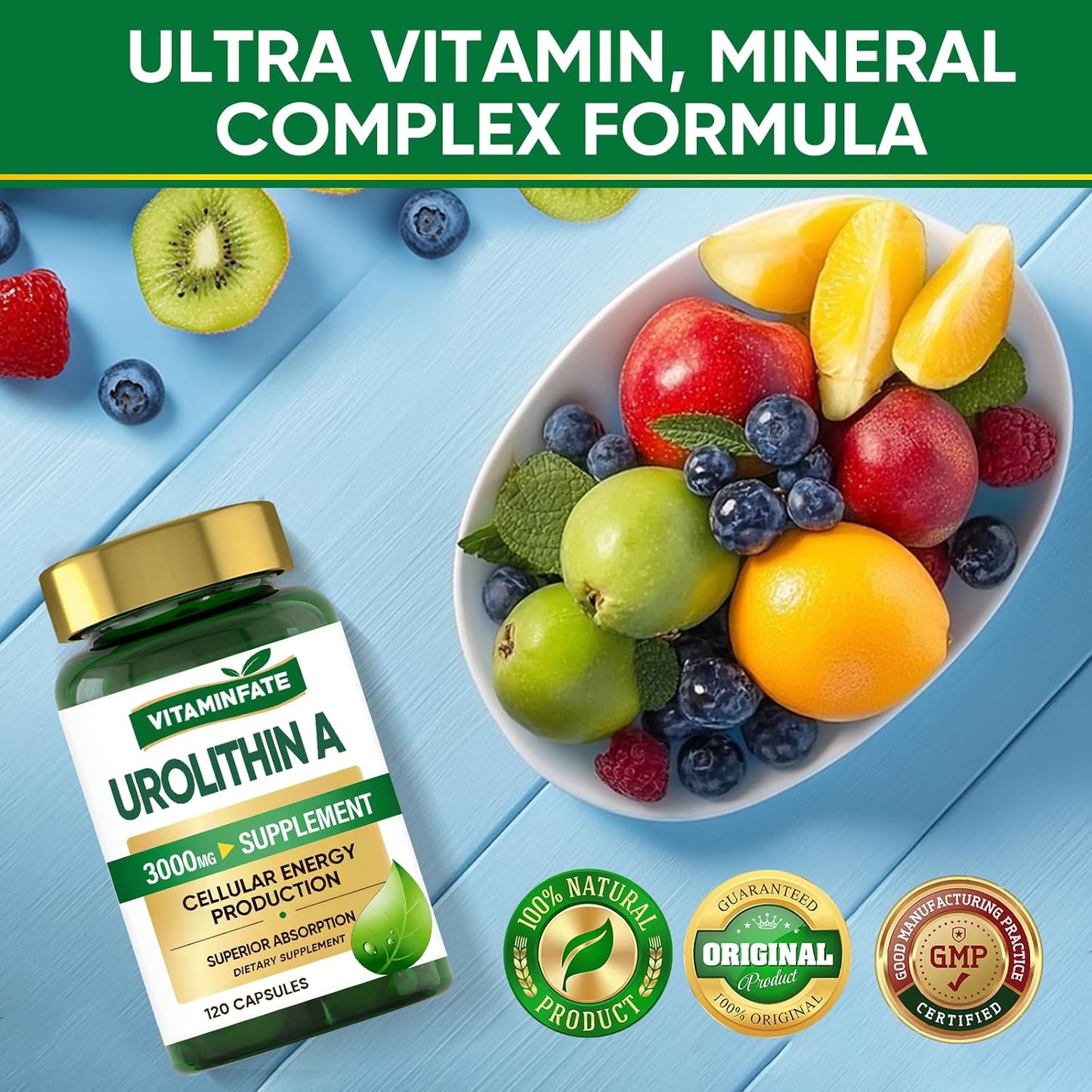 3000 MG Urolithin A Supplement - 120 Capsules for Enhanced Healthy Aging & Cell Repair