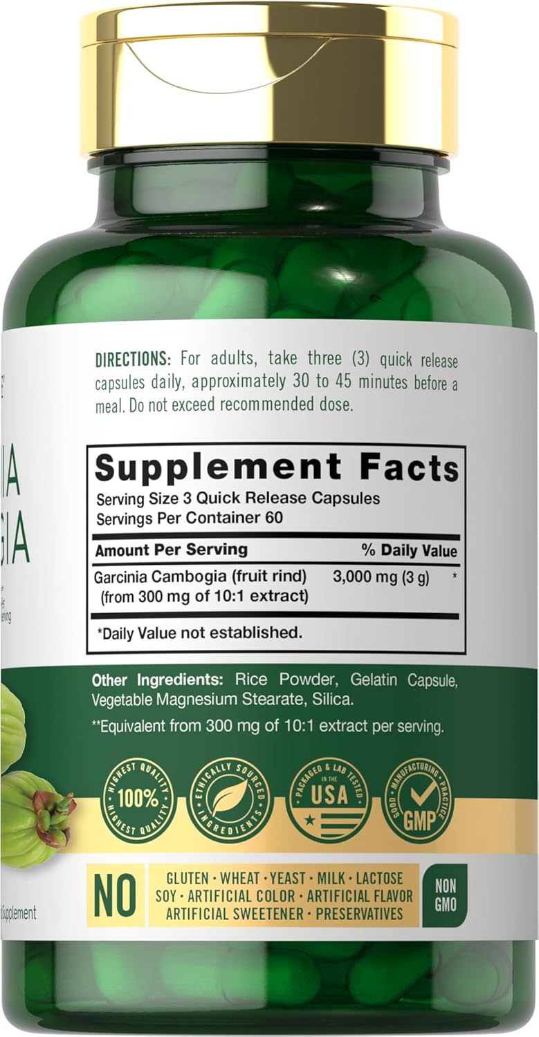 3000mg Carlyle Garcinia Cambogia Extract Capsules - 180 Count - Non-GMO, Gluten Free Supplement
