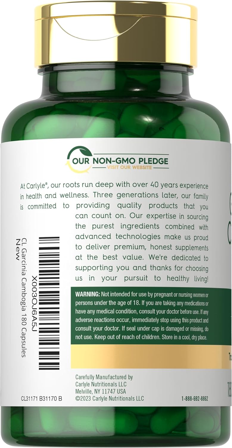 3000mg Carlyle Garcinia Cambogia Extract Capsules - 180 Count - Non-GMO, Gluten Free Supplement